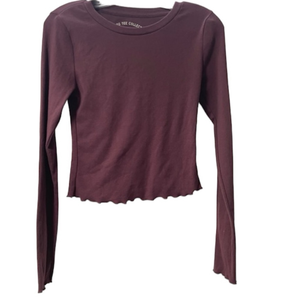 AERO Long Sleeve Burgundy/Plum Colors Ribbed Cropped Shrunken Size Medium